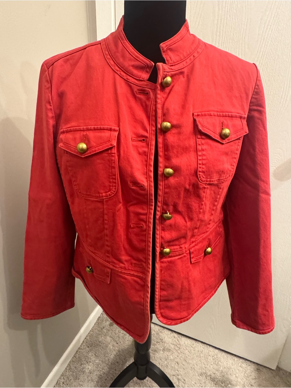 Talbots vintage Red Military-Style Utility Jacket with Brass Buttons